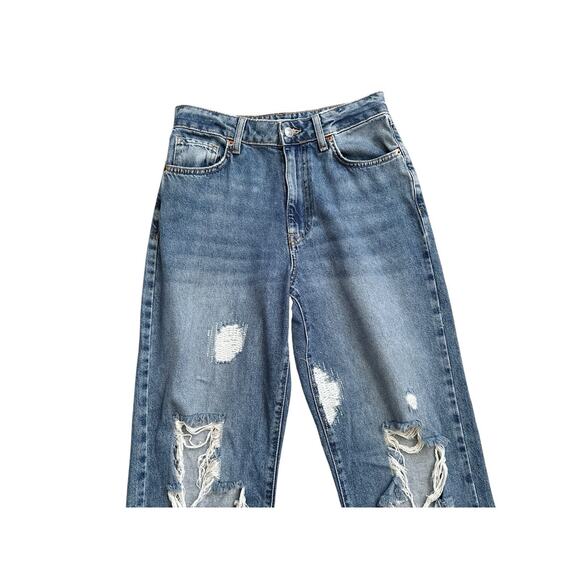 FOREVER 21 Womens Size 26 High Rise Relaxed Ripped Destroyed Wide Leg Blue Jeans - Picture 4 of 6